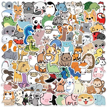 100 stk. fargerike dyreklistremerker, søt estetisk klistremerkepakke for utklippsbøker, kunst, håndverk, MacBook, skateboard, bagasje, laptop-