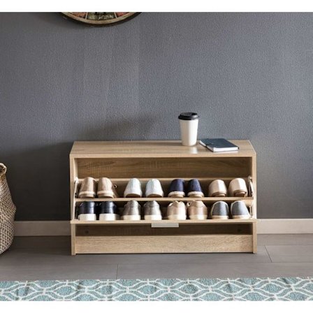 Rootz ställ med sits Sonoma ek sko tippar trä 80 x 47 x 24 cm - Golvbank liten stängd - Bänk smal hall med förvaringsutrymme - Skoskåp enkelbänk bänk