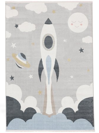 Lavable Tapis Enfant Petit In Space - Gris/Bleu 100X160