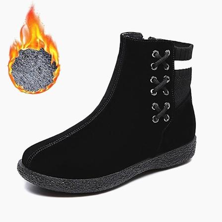 Damskor Snöskor Vinter Varma Päls Mocka Platta Fot Stövlar Svart 2 Black 2 43