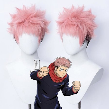 Anime Jujutsu Kaisen Cosplay Yuji Itadori Parykk Rosa blandet Svart Kort Parykk Varmebestandig Syntetisk Hår