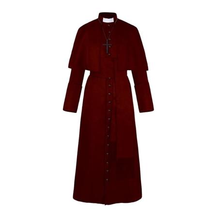 Enfärgad prästdräkt präst medeltida retro cosplaydräkt med korshalsband (svart) burgundy 2xl