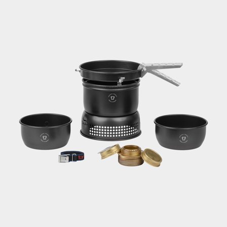 Spriihella / retkikeitin Trangia 27 Small Svart Edition, 1000 W + 2 kattilaa, 1 paistinpannu NS / Non Stick-teflonilla & tuulensuoja UL / UltraLight-