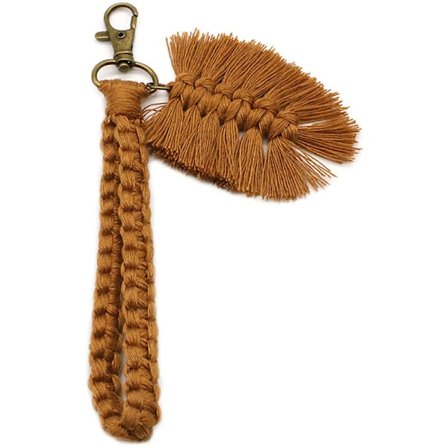 Makrame nøglering Boho vævet nøglering med kvaster til bilnøgle pung vedhæng pung charme unik gave, orange