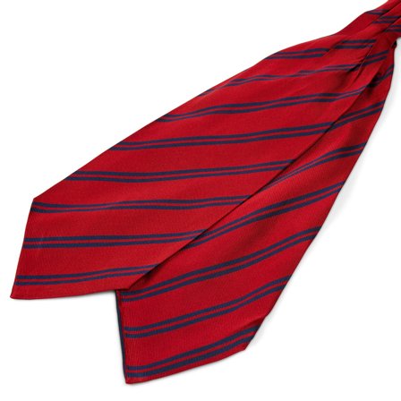 Navy Twin Stripe Red Silk Cravat for Men - Cravats