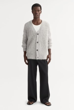 Soft Goat - Men's alpaca cardigan - Men cashmere sweater - L - Light Grey