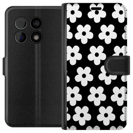 Yhteensopiva Lompakkokotelo OnePlus OnePlus 10 Pro Mustavalkoinen kukkakuvio minimalistisessa skandinaavisessa muotoilussa, jossa voimakas kontrasti j