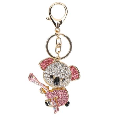 Nøkkelring Koala Bear Legering Rhinestone Gull Krystall Metallanheng Liten gave (rosa)