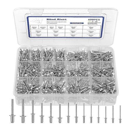 600 stk. 14 størrelser nagler sorteringssett aluminiumsnagler (3/32 tommer 1/8 tommer 5/32 tommer 3/16 tommer), Assor