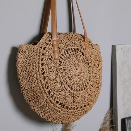 Kvinner Dame Håndveske Mote Straw Bag One-Soulder Ferie Ins Style Stor kapasitet Khaki