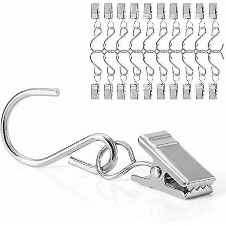 40 stk. klipsringer i rustfritt stål med hagekrans, perfekt for oppheng av gardiner og partylys - Sølv