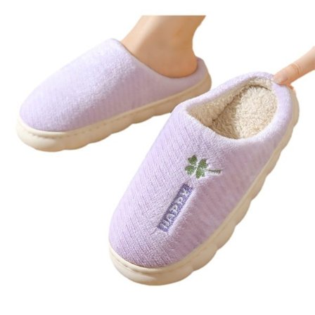 Ull tøfler, hjemmesko, høst og vinter pluss fløyel, firkløver, varme og sklisikre bomullstøfler (lilla)
