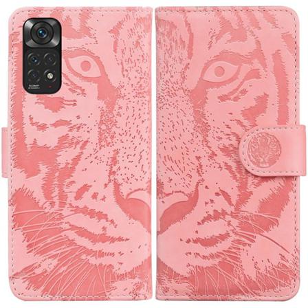 Skalo Xiaomi Redmi Note 11 Embossed Tiger Plånbok - Rosa Rosa