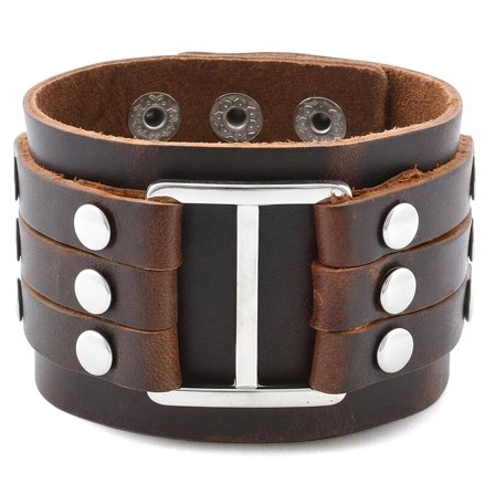 Brown Hooked Leather Bracelet for Men - Wide bracelets