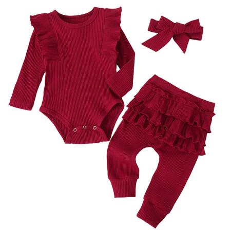 3 osaa vastasyntyneelle tytölle - T-paita, housut ja leggings - Asuste, punaviini 90cm