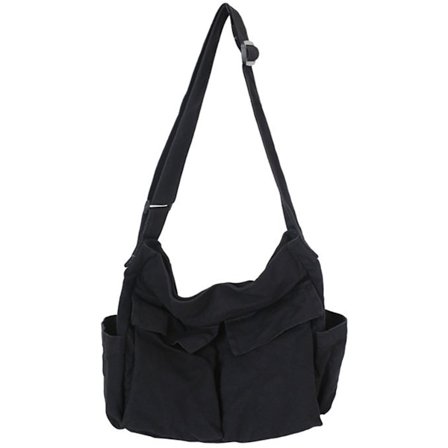 1 stk. skulderveske, skulderveske i canvas, messenger bag, 40*15*34 cm, canvas, unisex skulderveske, svart