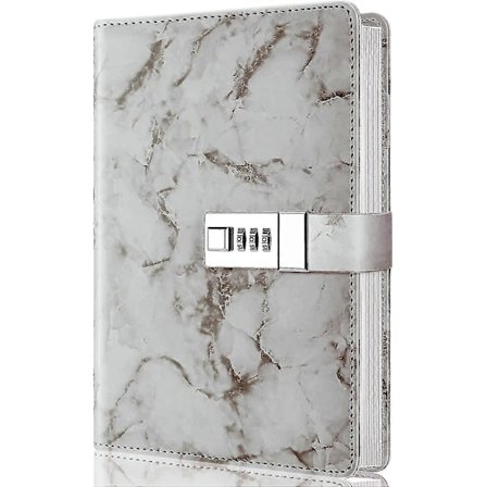 Marmor Dagbok med Lås, Påfyllningsbar A5 Daglig Journal för Flickor och Kvinnor, 192 Sidor Söt Anteckningsbok med Kombinationslås för Tonårsflickor 