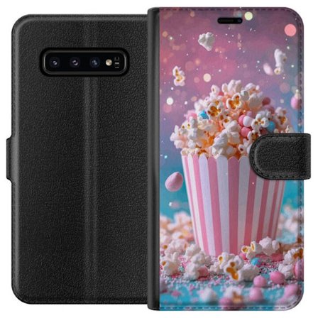 Kompatibelt Plånboksfodral till Samsung Samsung Galaxy S10 Popcorn-hink retro bio snacks rolig figur