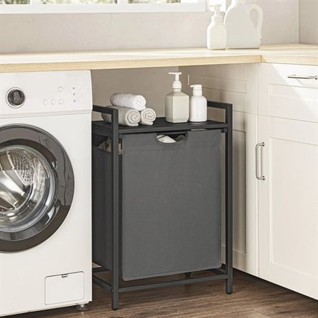 Vasketøjskurv med udtræk og aftagelig vasketøjspose 65L sort/Grå