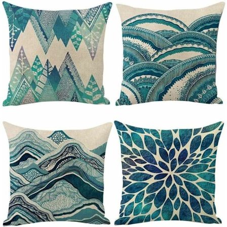 Set med 4 dekorativa kuddfodral i bomullslinne, 45 x 45 cm