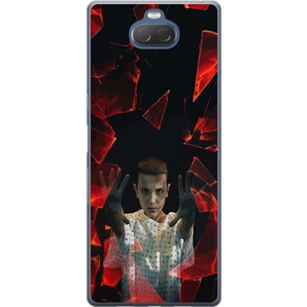 Kompatibelt Mobildeksel til Sony Xperia 10 Plus Overnaturlig jente med telekinetiske krefter og svevende røde glasskår i en dramatisk scene