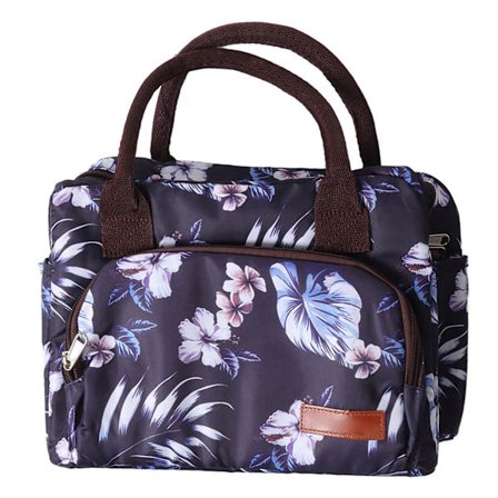 Isolerad väska med stor kapacitet, termisk lunchväska, moderiktig blommig kylväska med rem för mamma och barn