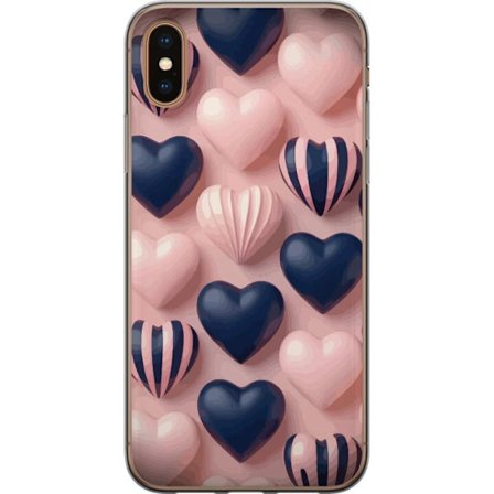Kompatibelt Mobildeksel til Apple iPhone XS Myke tredimensjonale hjerter i rosa og marineblå toner i et romantisk mønster