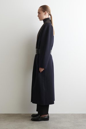 COS Women's Cappotto In Lana Doppiata Con Collo A Sciallle in Blu
