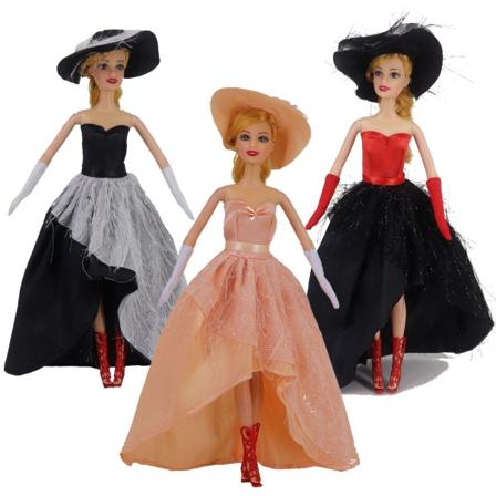 3 set 30 cm barbiedocker, modeprinsessklänningar, klänningar, hattar, kostymleksaker för flickor