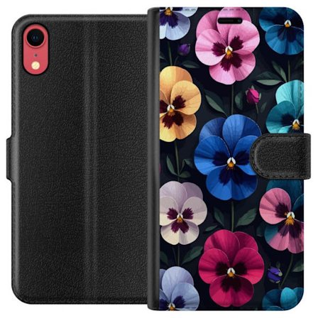 Yhteensopiva Lompakkokotelo Apple iPhone XR Koristeellinen kukkakuvio, jossa on värikkäitä pensasmainen kukkia ja tumman tyylikäs tausta