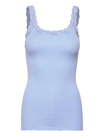 Silk Top W/ Lace T-shirts & Tops Sleeveless Blå Rosemunde*Betinget Tilbud
