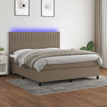 Maison Exclusive - Sengebund med lameller og madras samt LED Taupe 180x200cm Stof
