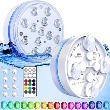 2x 7cm poolbelysning med sugkopp undervattensljus vattentät dykljus med fjärrkontroll