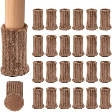 Neulotuilla pöydän ja tuolin jalkasukat, joustavat tuolin huonekalusukat, puulattiasuojat, vaaleanruskea, 24 kappaleen pakkaus