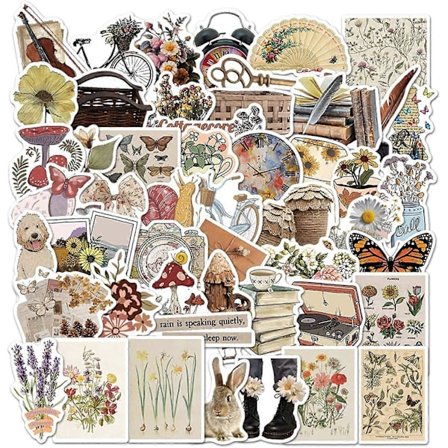Vintage-dekaler 50 st, Estetiska Cottagecore Vinyldekaler, Vattentäta Retro-dekalpaket Perfekt för Vattenflaska, Laptop, MacBook, Telefon, Hydro F