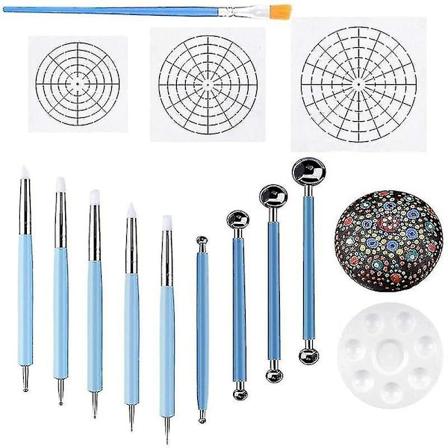 14 Mandala-punktschabloner, stenmålningssats, punkteringsverktyg, inklusive schabloner, färgbricka, Ma
