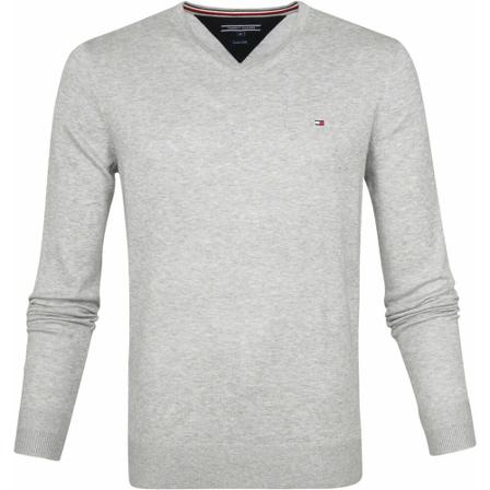 Tommy Hilfiger Pullover V-Hals , Grijs , Heren , Maat: S Truien & Vesten