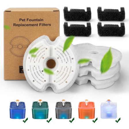 Katte Vandfontænefiltre, Flere Filtreringspatroner til Dyrefontæner, 4 Bomuldsaktiveret Kulstoffiltre til Kattefontæner og 4 Forfiltre