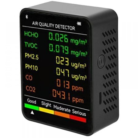 Luftkvalitetsmonitor for PM2.5, PM10, HCHO, TVOC, CO, CO2 - Multifunksjonell med LCD-skjerm, stor skjerm, bærbar, for hjemmet og kontoret