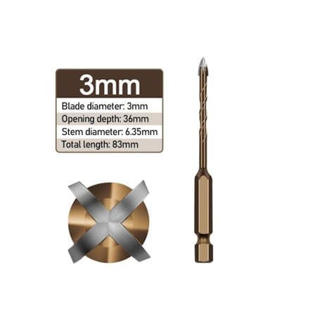 4 Stk 3-12mm Kryds sekskantet keramisk flisebor 3MM