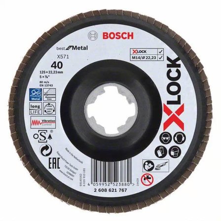 Bosch Best for Metal Lamellslipeskive med X-LOCK X571, vinklet 125 mm, G 40, Maskintilbehør & forbruk