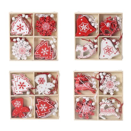 Koristeellinen maalattu puinen joulukoristeenkäristyssetti, 4 kpl, joulukuuseen