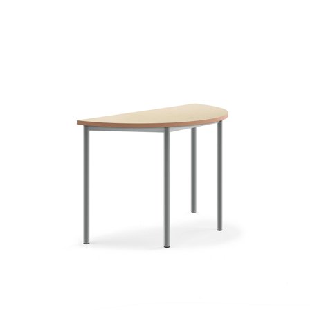 Tisch SONITUS, halbrund, 1200x600x760 mm, Linoleum beige, alugrau