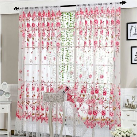 Genomskinlig gardin Tulle fönstergardin Valance Panel Tyg gardin Hem fönsterdekor Gardin, Rosa