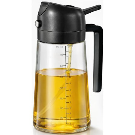 16oz Olivenoljesprøyte for matlaging, 2-i-1 Olivenoljedispenser, egnet for kjøkken, airfryer og salater, Svart