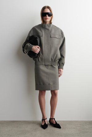 COS Women's Funnel Neck Wool Blend Bomber Jacket in Beige