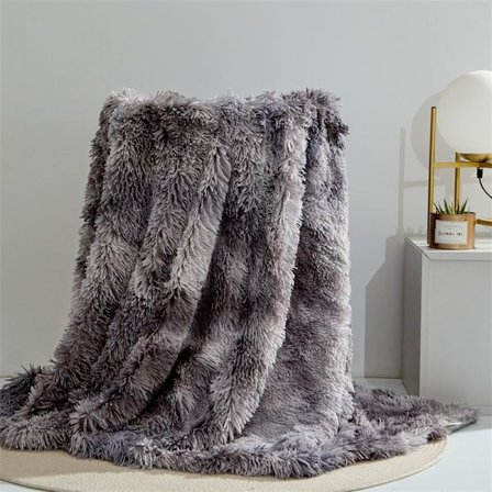 Faux Cashmere Plysj Pels Teppe 160 x 200 cm (Grå), Super Varmt Regnbue Fleece Teppe, Høy Kvalitet Pels Fleece Teppe, Mykt og Komfortabelt Lang Haug, 