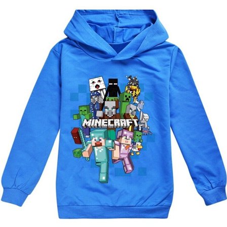 Børns Minecraft Jumper Hoodie Sweatshirt Langærmet Pullover Toppe Blå
