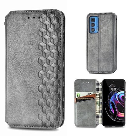 Läder Motorola Edge 20 Pro fodral med romb-design - Silver/Grå