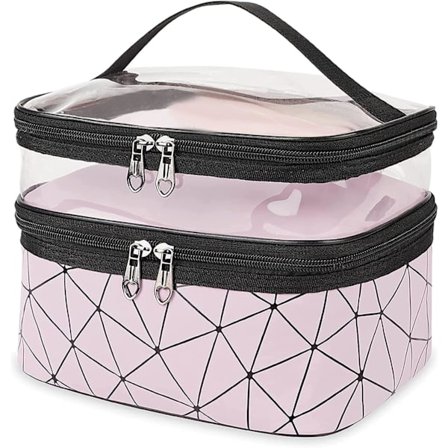 Stor toilettaske til kvinder, rejse-makeup taske, vandtæt transparent dobbeltlags kosmetiktaske med ruminddeling
